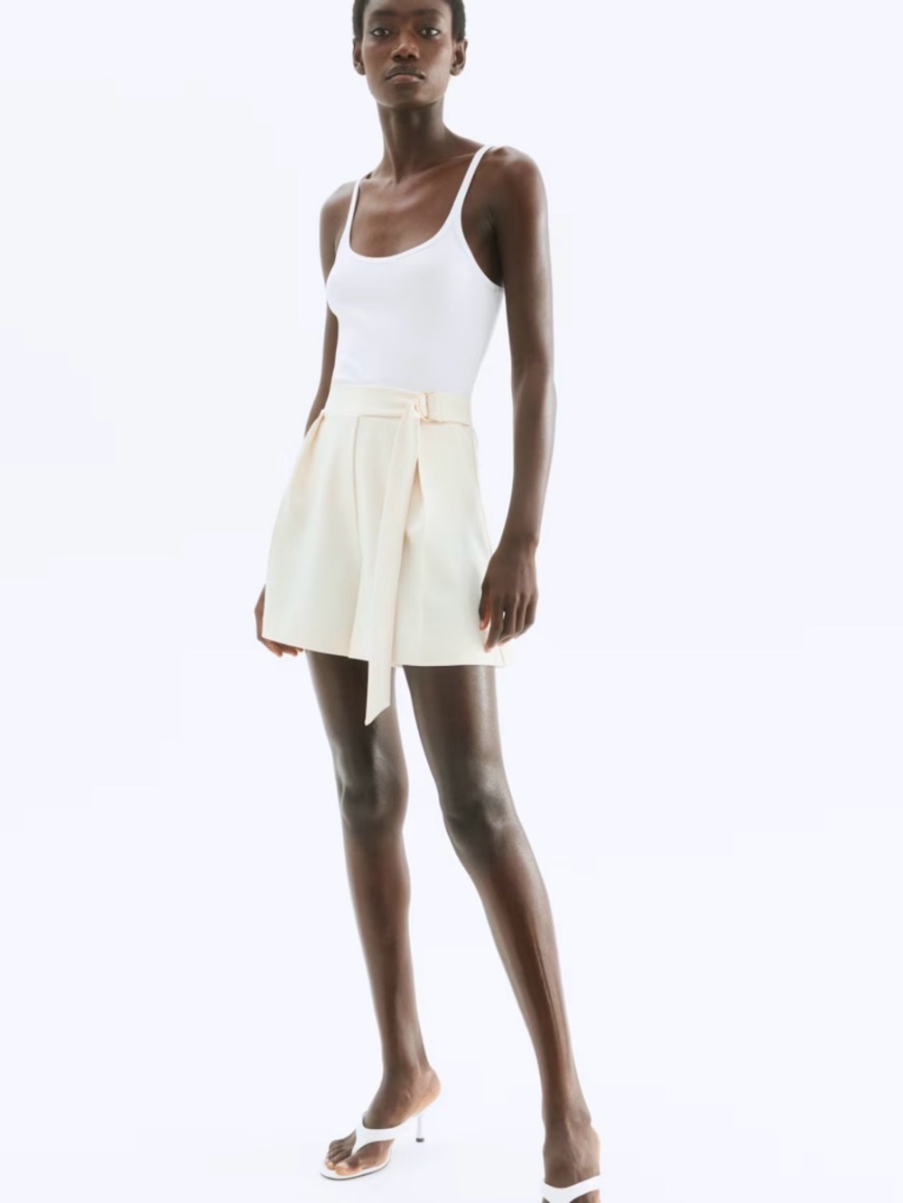 H&M Women's Cream High-Waist Tie-Belt Shorts NWT Size M